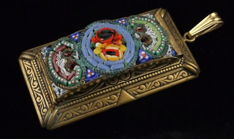 Big Mint Vintage 1940s Italian Micro Mosaic Pendant