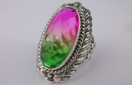 Mint Big Heavy Designer Sterling 10ct Watermelon Tourm Ring 6
