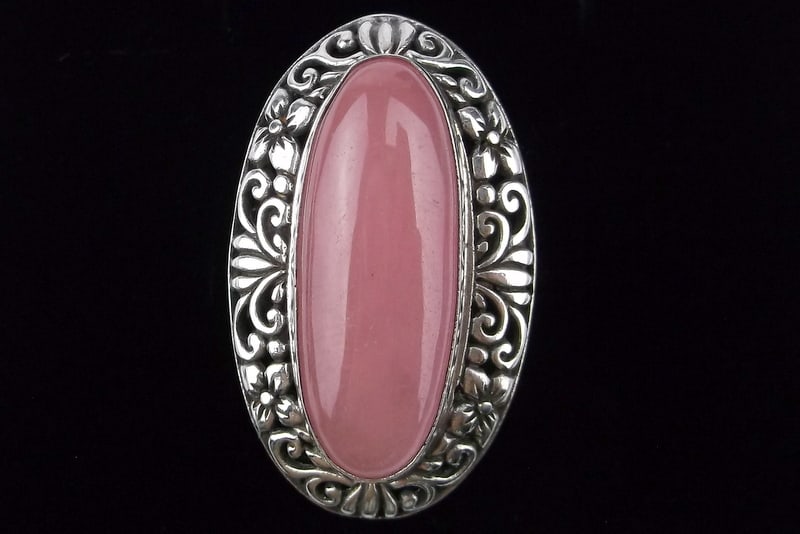 Big Mint Heavy Vint Designer Sterling Silver Pink Jade Ring 6.5 (1 of 4)