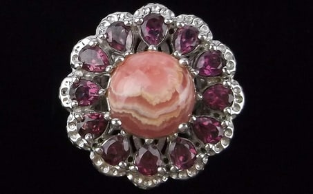 Mint Big Heavy Vint Designer Sterling Rhodochrosite Ring 6 Amethyst