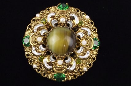 New Vintage 1940s Germany Enameled Rhinestone Brooch