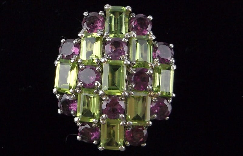Big Mint Heavy Vint Designer Sterling Silver Peridot Ameth Ring 7.25 (1 of 3)