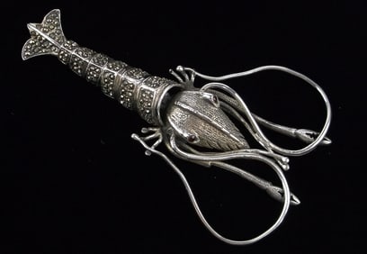 Big Mint Vint Life Size Sterling Silver Shrimp Brooch Articulated Tail
