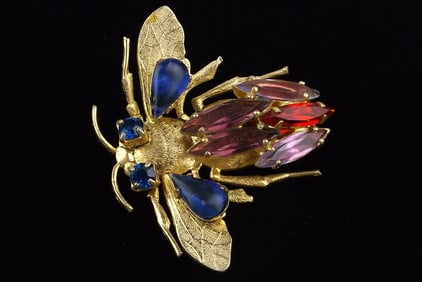 Big Mint Vint 1950s Rhinestone Bee Insect Brooch Designer
