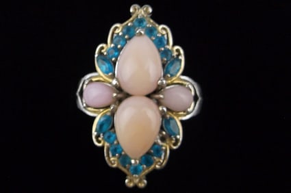 Big Mint Vint Heavy Designer Sterling Silver 14k Pink Coral Ring 7