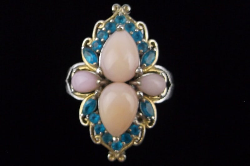 Big Mint Vint Heavy Designer Sterling Silver 14k Pink Coral Ring 7 (1 of 4)