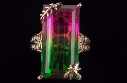 Big Mint Vint Heavy Designer Sterling Watermelon Tourm Ring 7