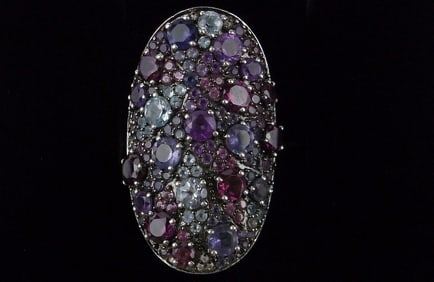 Big Mint Heavy Designer Sterling Tanzanite Topaz Galaxy Ring 7