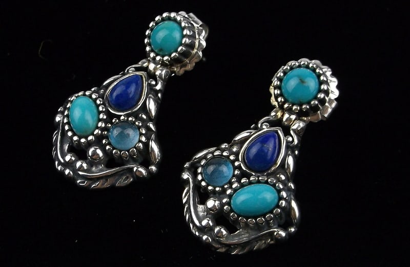 New Boxed Carolyn Pollack Sterling Silver Lapis Turquoise Earrings (1 of 3)