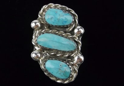 Mint Big Navajo Calvin Spencer Sterling Silver Turquoise Ring 7