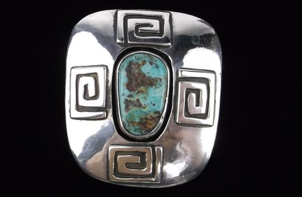 Big Mint 1970s Navajo Willie Yazzie Sterling Turquoise Bolo Tie