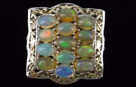 Huge Mint Heavy Vint Designer Sterling Silver 14k Opal Ring 6