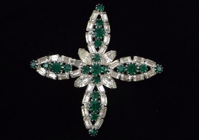 Mint Big Vintage 1965 HOBE Rhinestone Cross Brooch