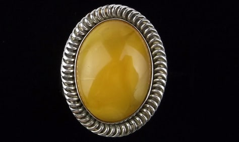 Mint Big Heavy Vint Jay King Sterling Egg Yolk Amber Ring 8 Desert Rose