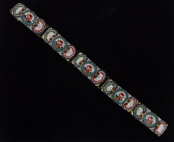 Stunning Big 1930s Italian Micro Mosaic Bracelet 8"
