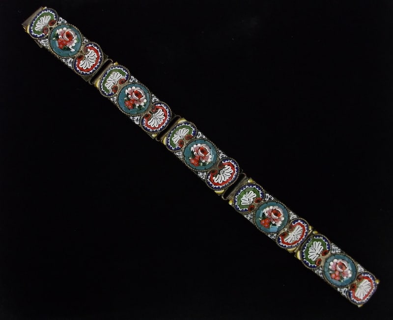 Stunning Big 1930s Italian Micro Mosaic Bracelet 8": excellent condition