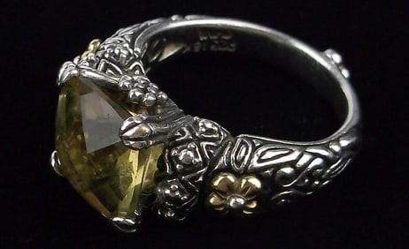 Mint Vint Heavy Barbara Bixby Sterling 18kt Gold Citrine Ring 8