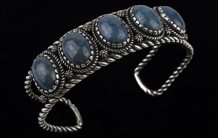 Mint Big Carolyn Pollack Sterling Silver Denim Lapis Cuff Bracelet 7-8"