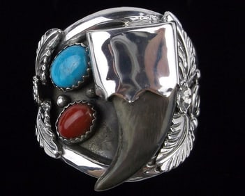 Huge Mint All Tribes Navajo Sterling Bear Claw Turquoise Ring 16