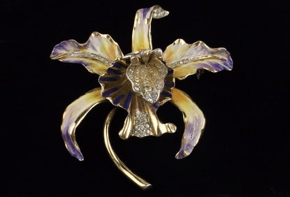 RARE Big 1940s Adolf Katz Coro Craft Sterling Silver Orchid Brooch