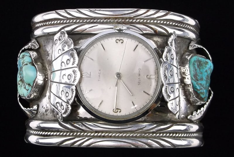 HUGE 1960 Navajo Gilbert Adeky Sterling Turquoise Cuff Bracelet (1 of 11)