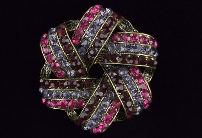 New Boxed Big Monet Rhinestone Circular Motion Brooch
