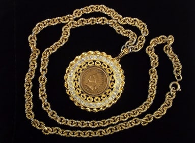 Stunning Vintage 1907 US Indian Head Penny Necklace 24"