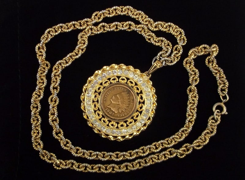 Stunning Vintage 1907 US Indian Head Penny Necklace 24" (1 of 3)