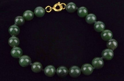 Mint Vintage 1960s Natural Jade 8mm Ball Bracelet 7.5"
