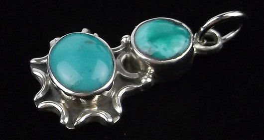 Mint Vintage Taxco Sterling Silver Turquoise Pendant