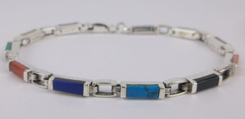 Mint Thick Vint Taxco Sterling Silver Turquoise Lapis Bracelet 7.5" (1 of 3)