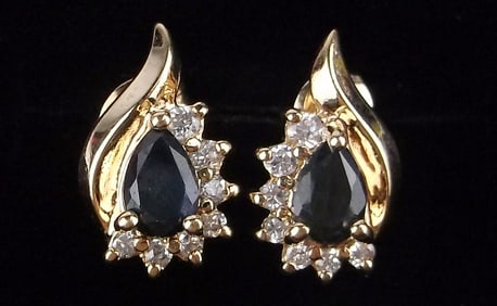 New Vint Designer Gold Over Sterling .50cttw Sapphire Earrings