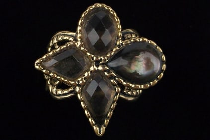 Stunning Vintage Barse Abalone Quartz Crystal Ring 7