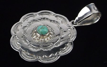 Mint Big Navajo Sterling Silver Turquoise Pendant Big Bale
