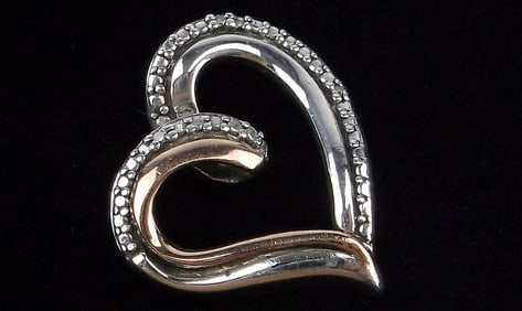 Stunn Designer Sterling Silver 10k Gold Diamond Heart Pendant
