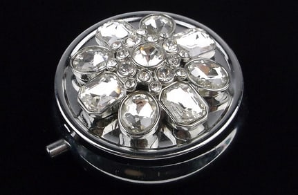 New Boxed Monet Rhinestone Mirrored Pill Box