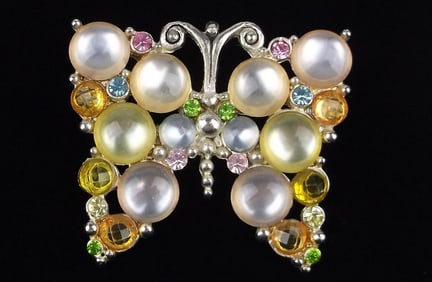Stunning Vintage Jelly Belly Rhinestone Butterfly Brooch