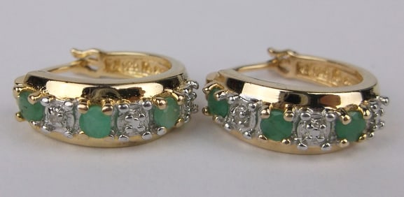 Mint Designer Gold Over Sterling Emerald Diamond Earrings