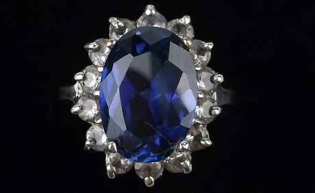 Mint Big Vint Designer Sterling Silver 8ct Sapphire Ring 8 White Topaz