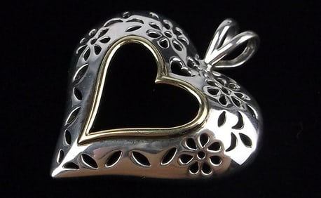 Mint Vint Designer Sterling Silver 10kt Gold Heart Pendant