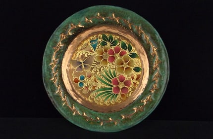 Stunning Vint 1960s Copper Hand Painted Butterfly Plate