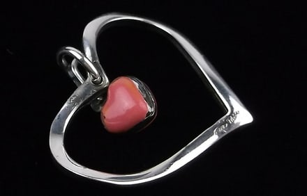 Mint Vintage Italian Sterling Silver Red Coral Heart Pendant