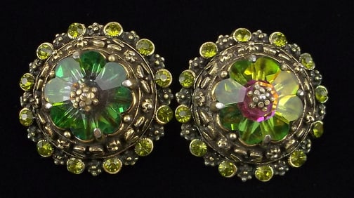 Stunning Big Antique 1950s Weiss Rhinestone Earrings Set