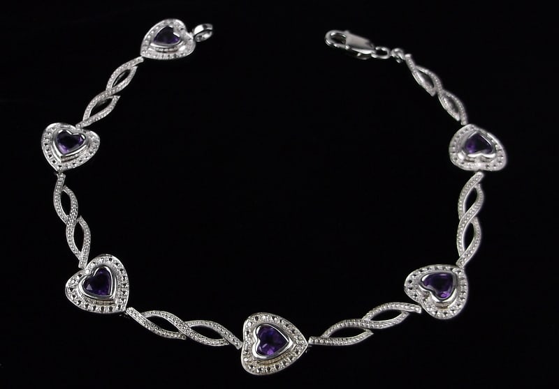New Designer Sterling Silver 3cttw Amethyst Diamond Bracelet 7.5" (1 of 3)