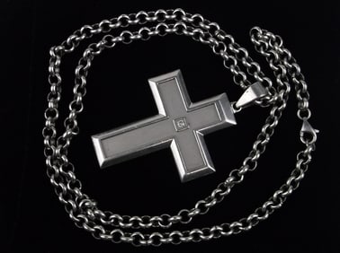 Stunning Big Diamond Cross Pendant Chain Necklace 24"