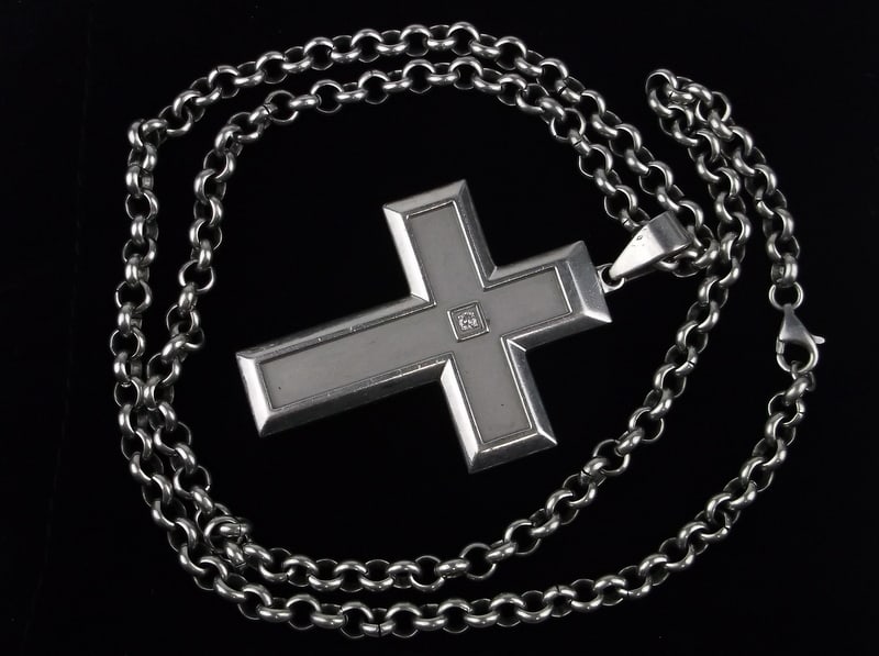 Stunning Big Diamond Cross Pendant Chain Necklace 24" (1 of 3)