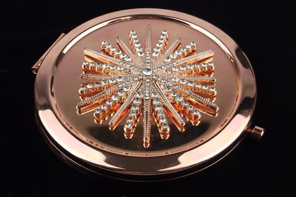 New Boxed Monet Rhinestone Starburst Mirrored Compact