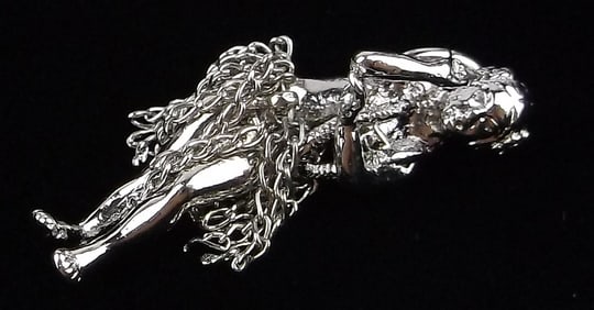 New Vint 1950s Sterling Silver Hawaiian Hula Girl Pendant Charm