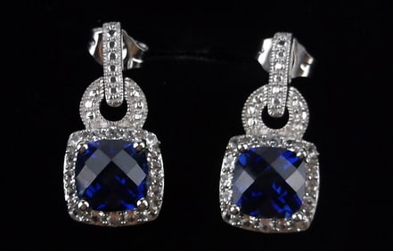 New Designer Sterling Silver 2cttw Sapphire White Topaz Earrings