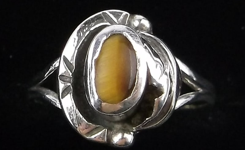 Mint Vint Signed Navajo Sterling Silver Tigers Eye Ring 3.25 (1 of 2)